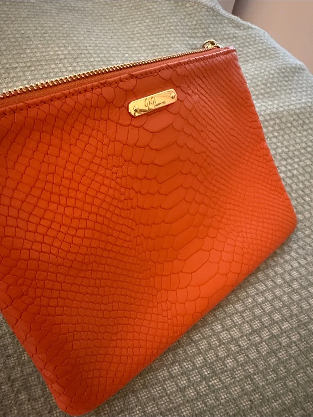 GiGi New York Uber Clutch Orange Python-Texture w/ Tassel